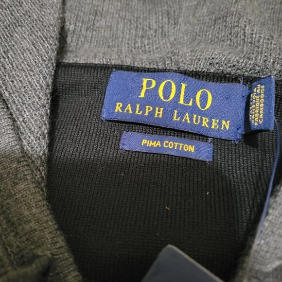 Polo Ralph Lauren Waffle Knit Full Zip Hoodie Lightweight Jacket Dark Grey Pima - Picture 5 of 11